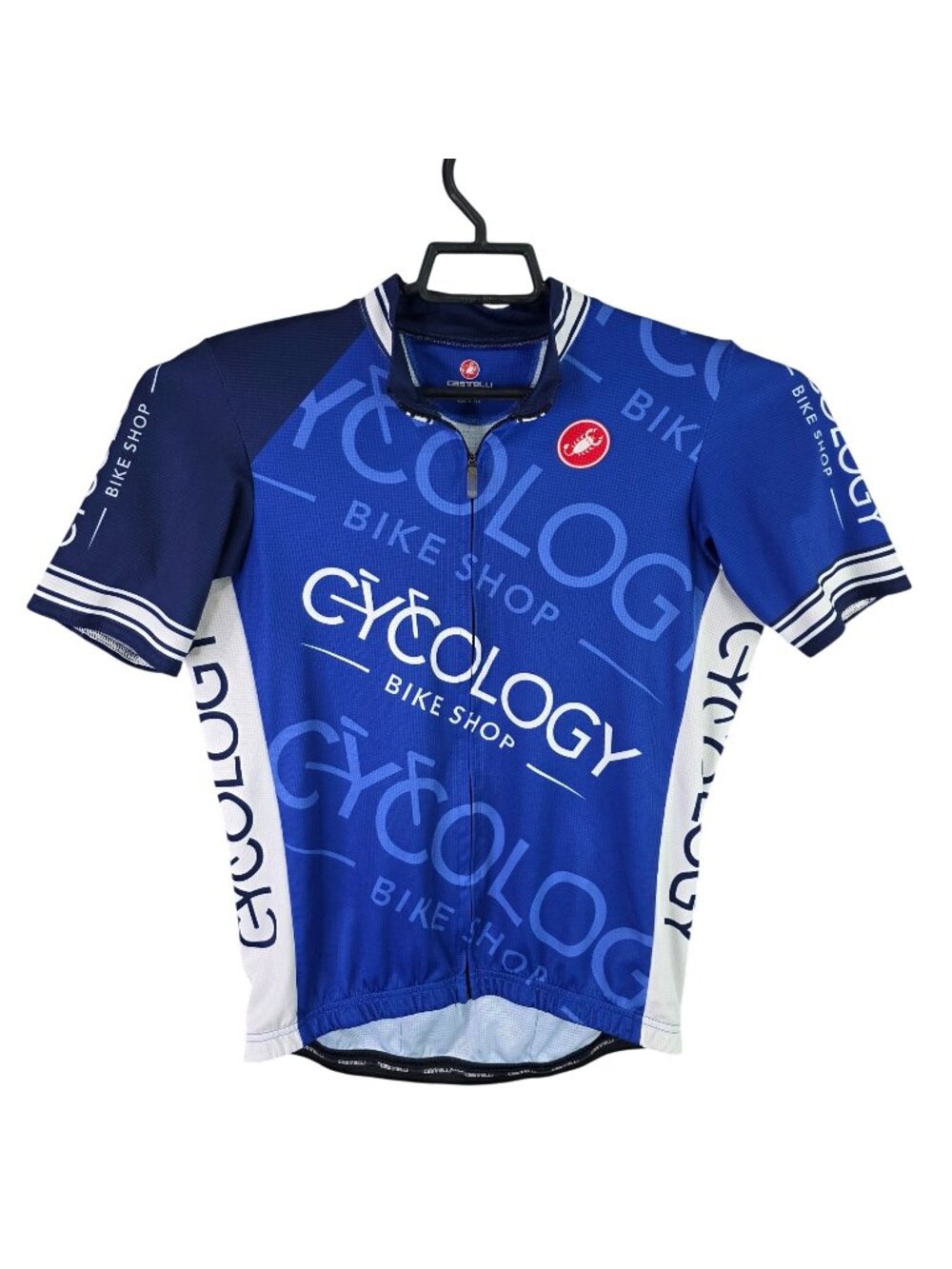Mens Castelli Cycology Bike Shop Blue Cycling Jersey Short Sleeve Polyester XL